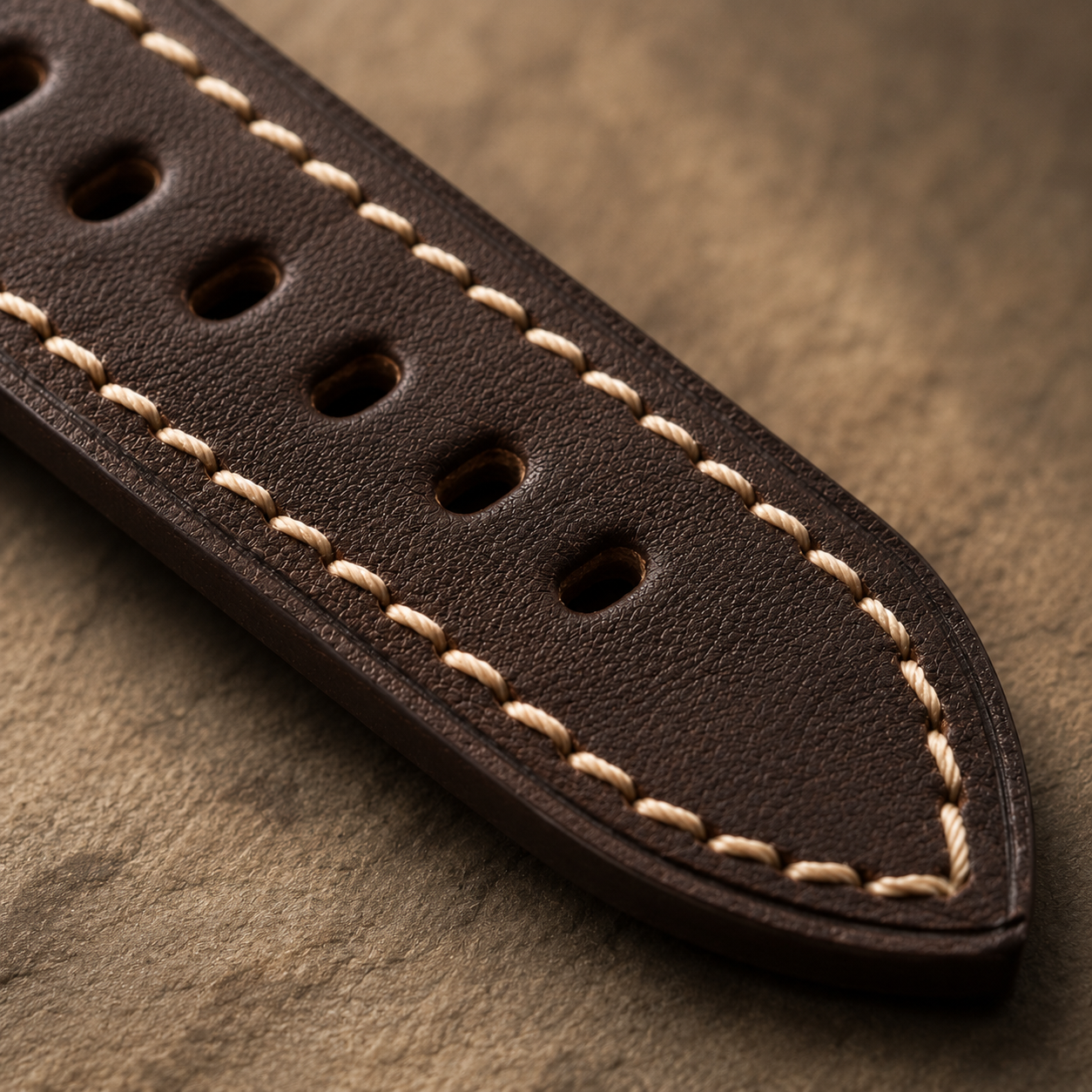 Brown / Beige Stitch French Classic Hand-Made Leather Strap