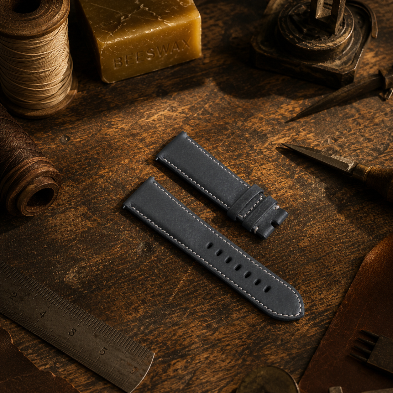 Barenia Blue Calfskin Top Grain Leather Strap