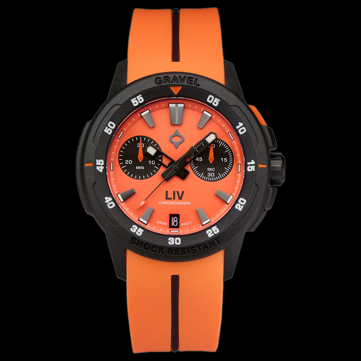 オ*レ様 アヴァランチ① カリブ GRAVEL 002 SIGNATURE ORANGE RUGGED SWISS CHRONOGRAPH – LIV Swiss