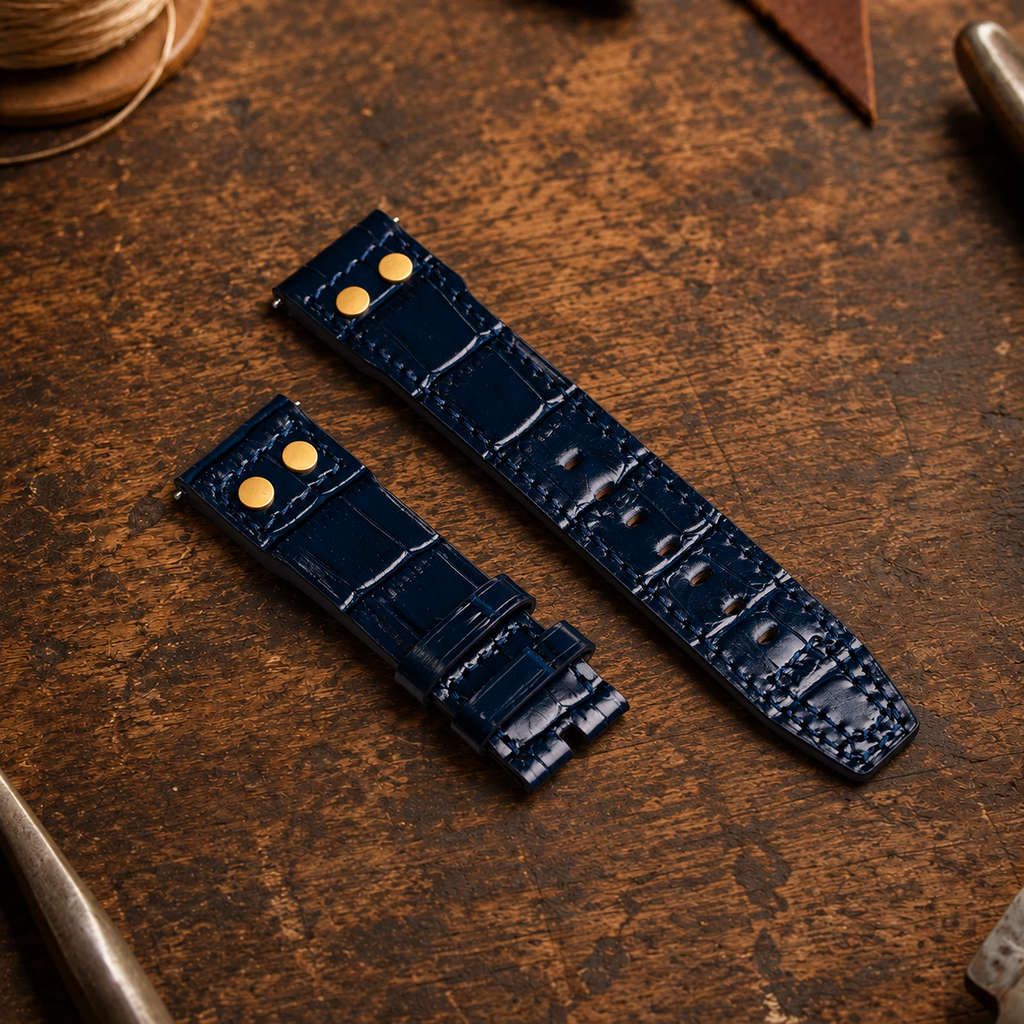 Pilot's Blue Italian Grain Leather Gold Rivets | 22mm
