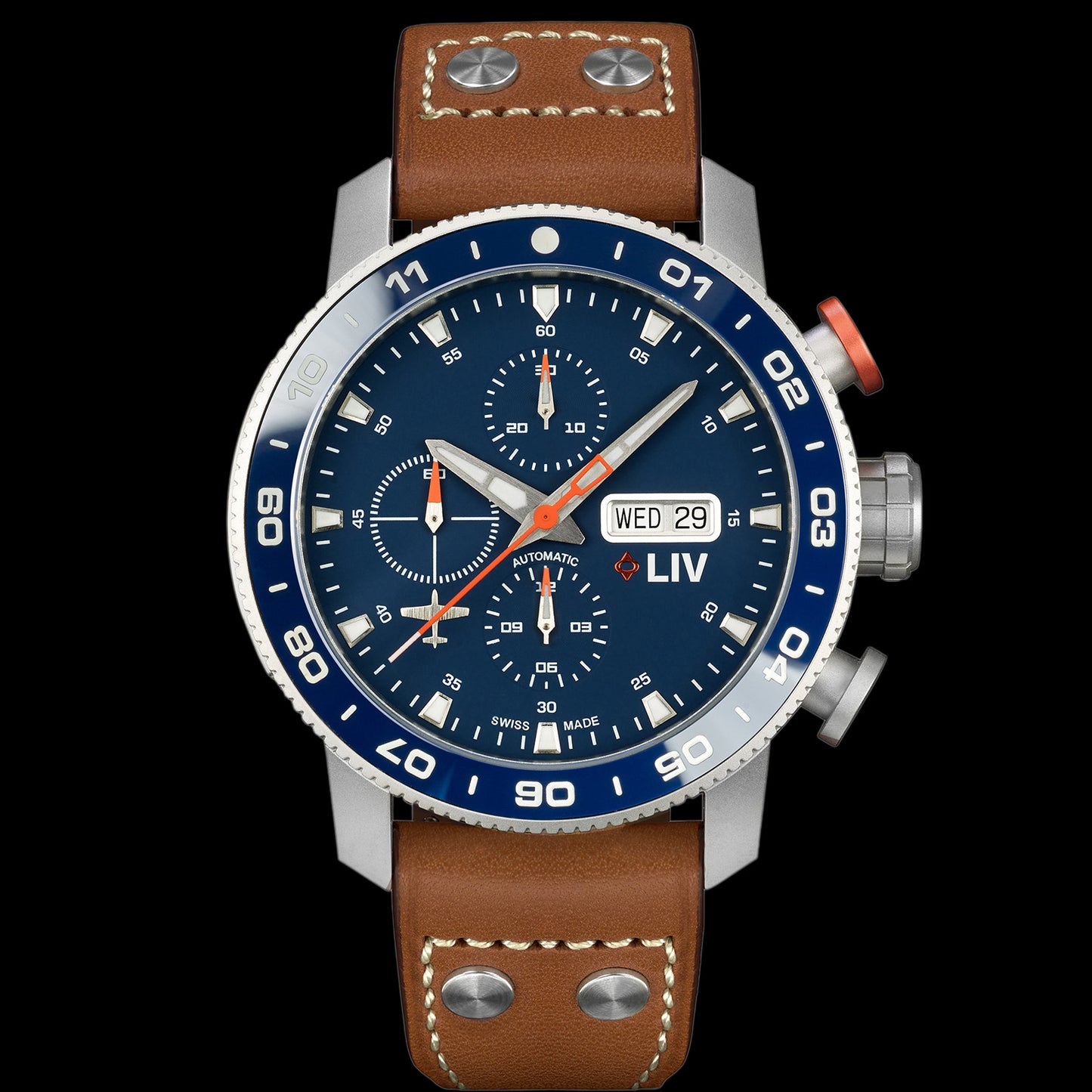 Pre-Loved P-51 Big Pilot Titanium Chrono Blue / Orange