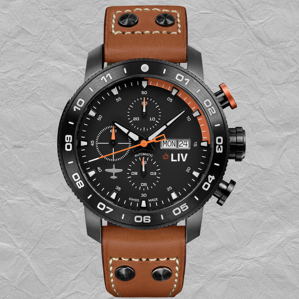 Pre-Loved P-51 Big Pilot Titanium Chrono Black / Orange