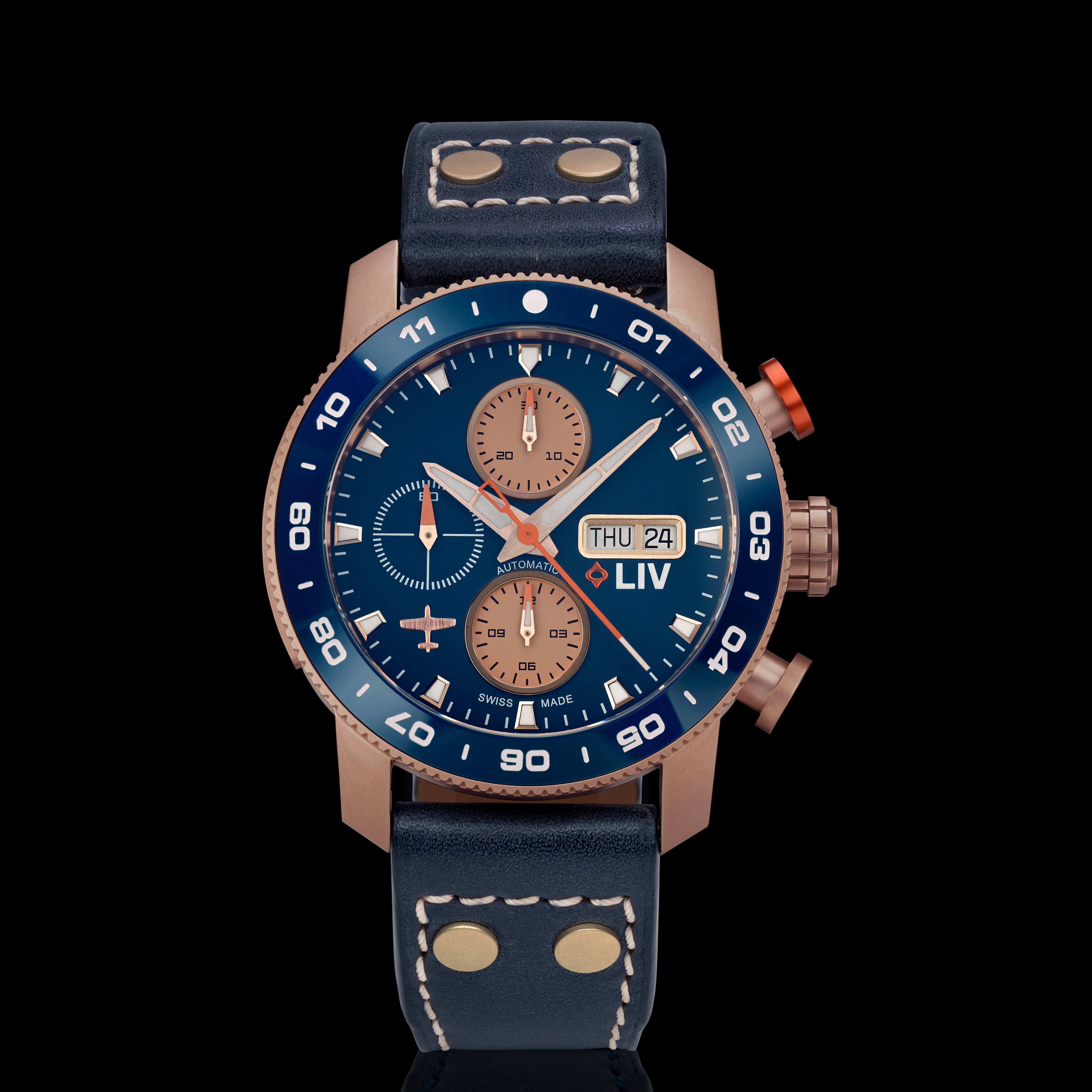 P-51 Goldfinger | LIV Swiss Titanium Pilot Chronograph – LIV Swiss