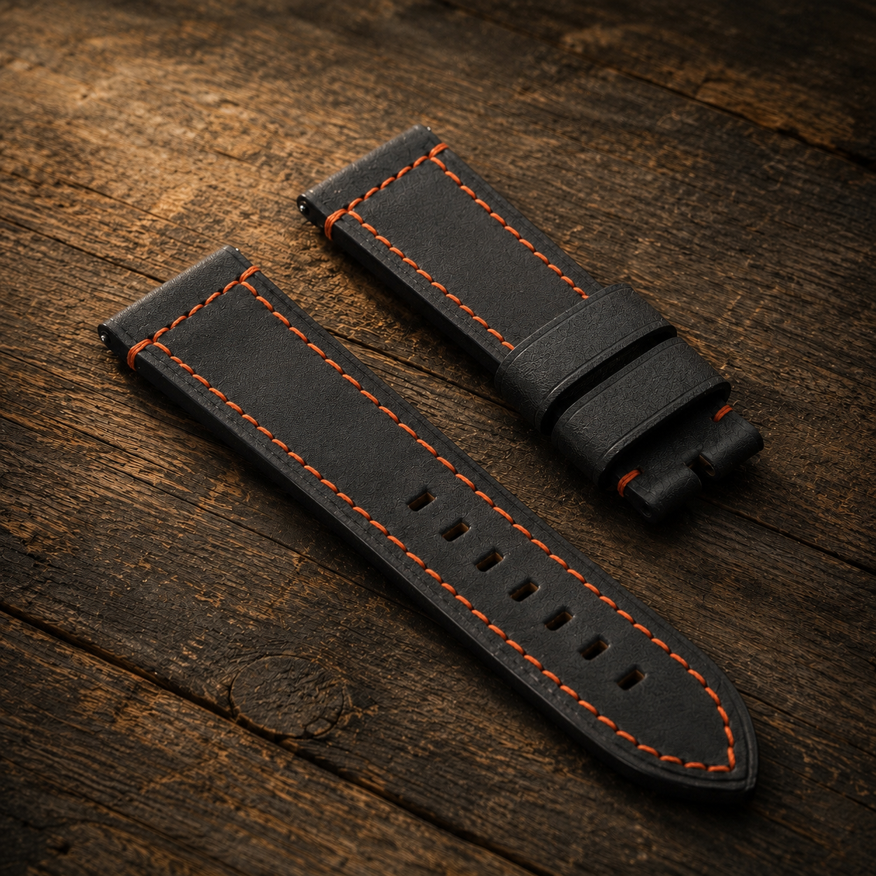 Black & Orange French Classic Hand-Made Leather Strap