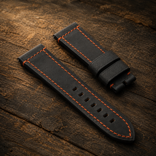 Black & Orange French Classic Hand-Made Leather Strap