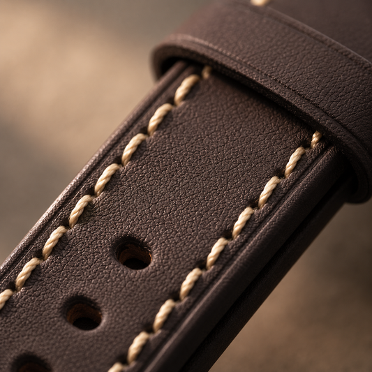 Brown / Beige Stitch French Classic Hand-Made Leather Strap