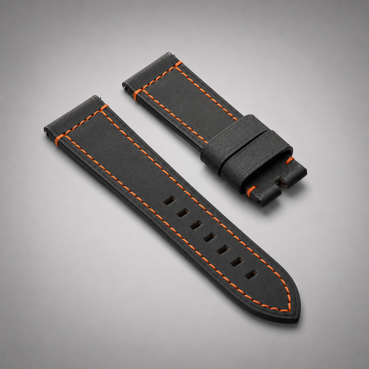 Black & Orange French Classic Hand-Made Leather Strap