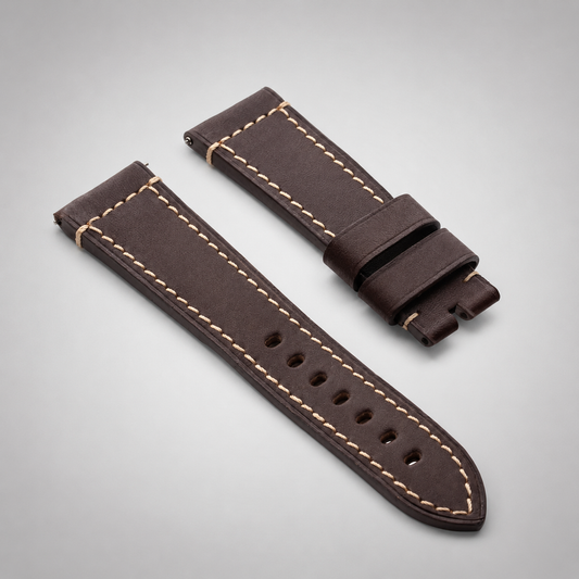 Brown / Beige Stitch French Classic Hand-Made Leather Strap