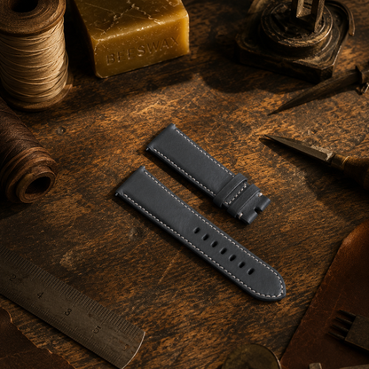 Barenia Blue Calfskin Top Grain Leather Strap