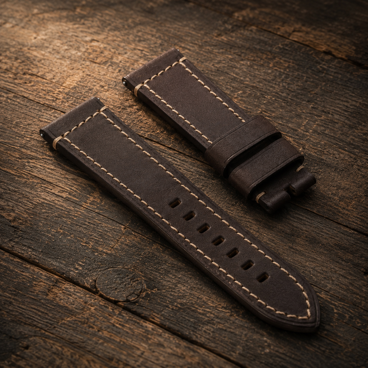 Brown / Beige Stitch French Classic Hand-Made Leather Strap