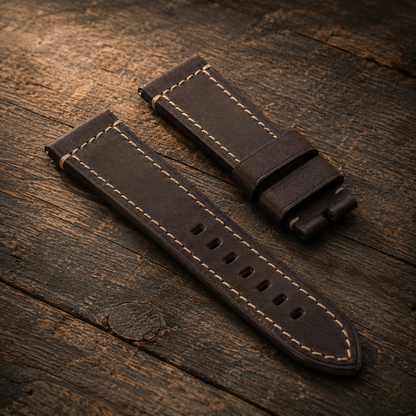 Brown / Beige Stitch French Classic Hand-Made Leather Strap