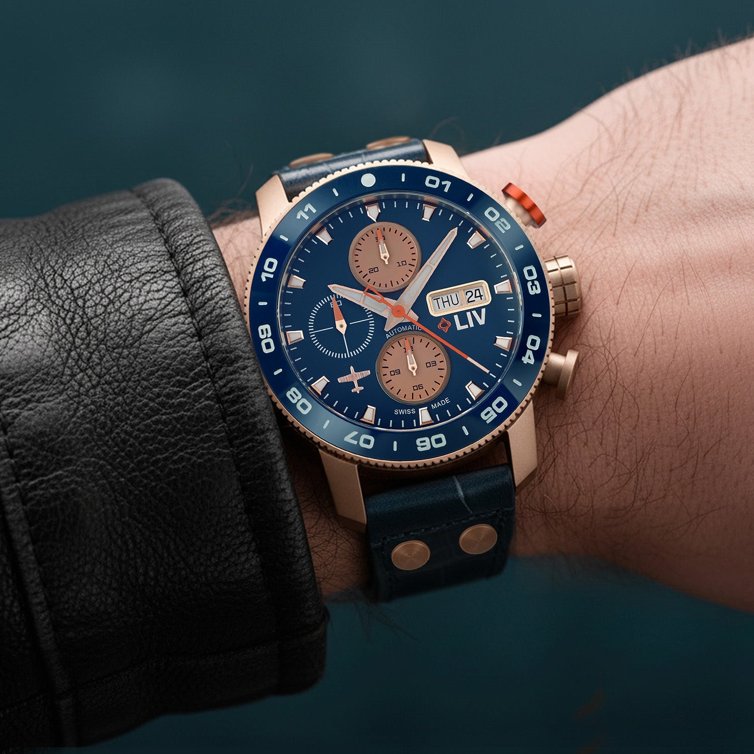 Shop LIV P-51 Pilot Goldfinger Swiss Made Titanium Automatic