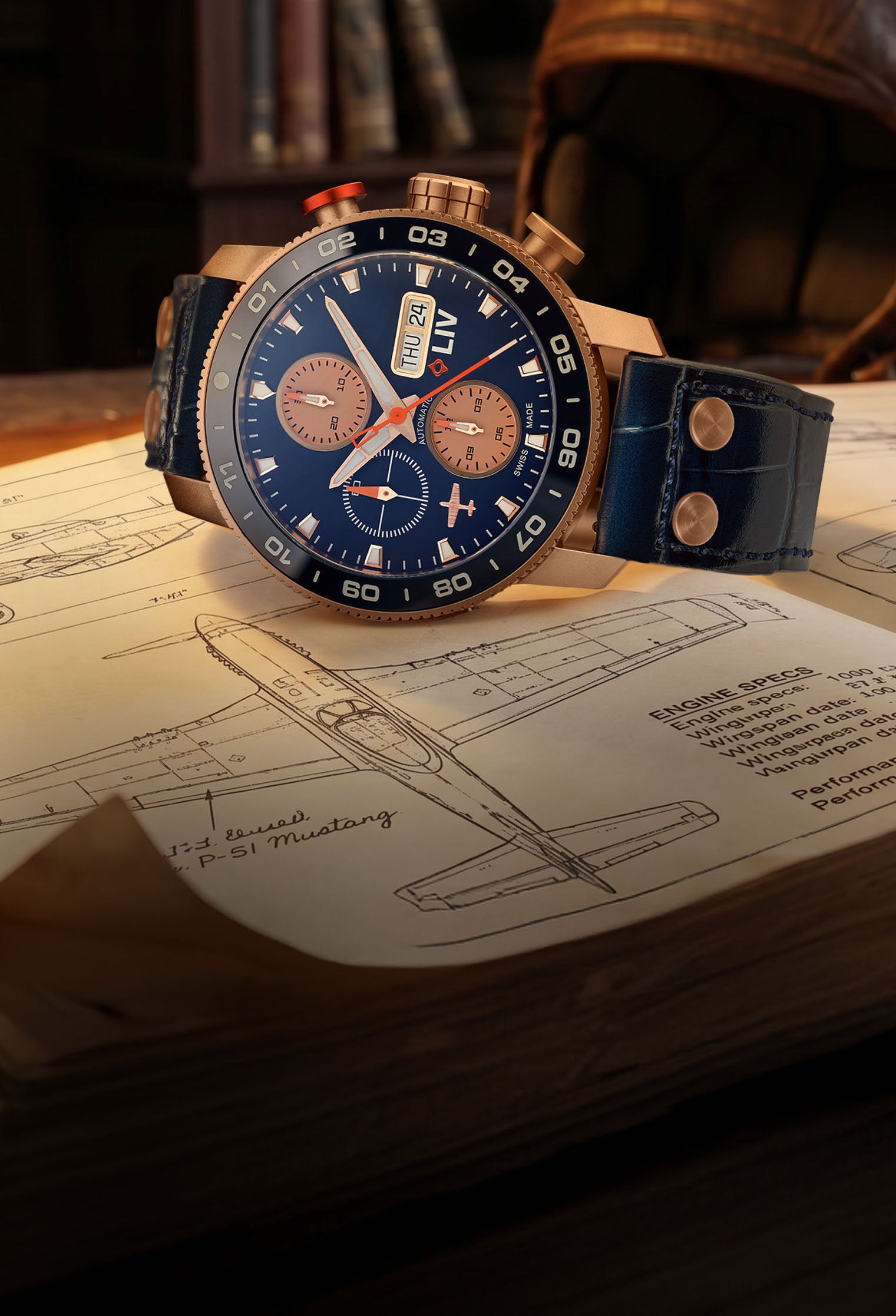 Shop LIV P-51 Pilot Goldfinger Swiss Made Titanium Automatic