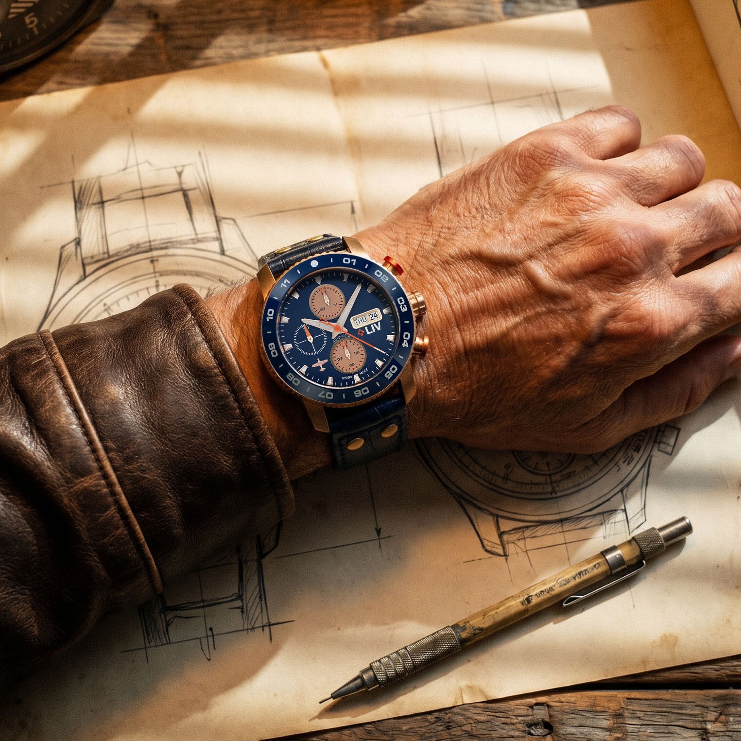 P-51 Pilot Goldfinger | LIV Titanium Swiss Chronograph – LIV Swiss