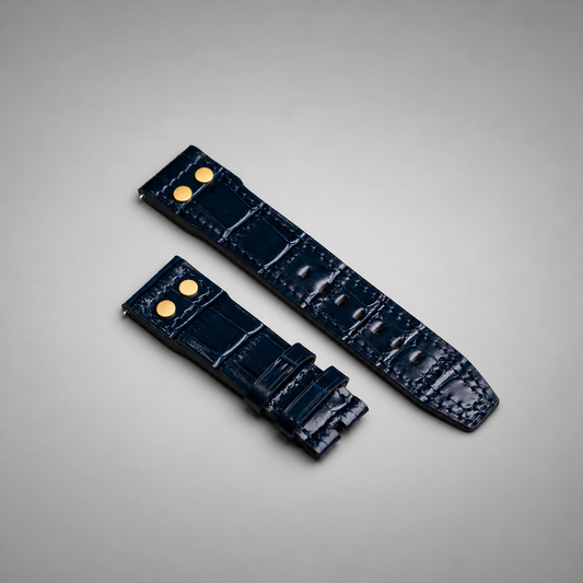 Pilot's Blue Italian Grain Leather Gold Rivets | 22mm