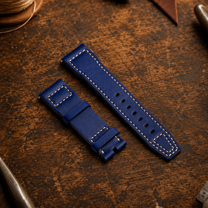Barenia Calfskin Pilot's Blue & Beige Stitching | 23mm