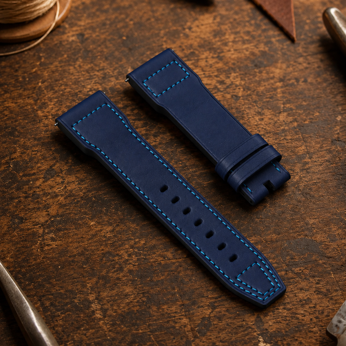 Barenia Calfskin Pilot's Blue Light Blue Stitching | 23mm