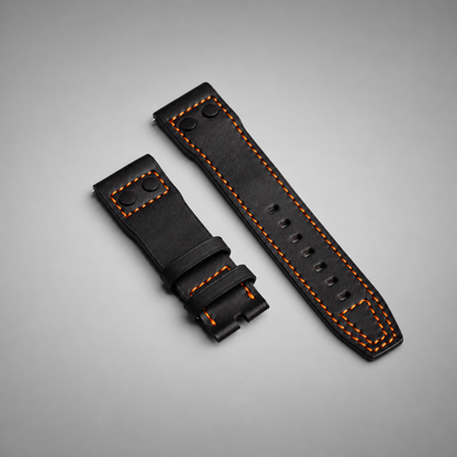 Pilot's Barenia Grain Leather | 22mm | Black Orange stitching with black rivets