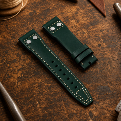 Barenia Calfskin Pilot's Green Silver Rivets | 23mm