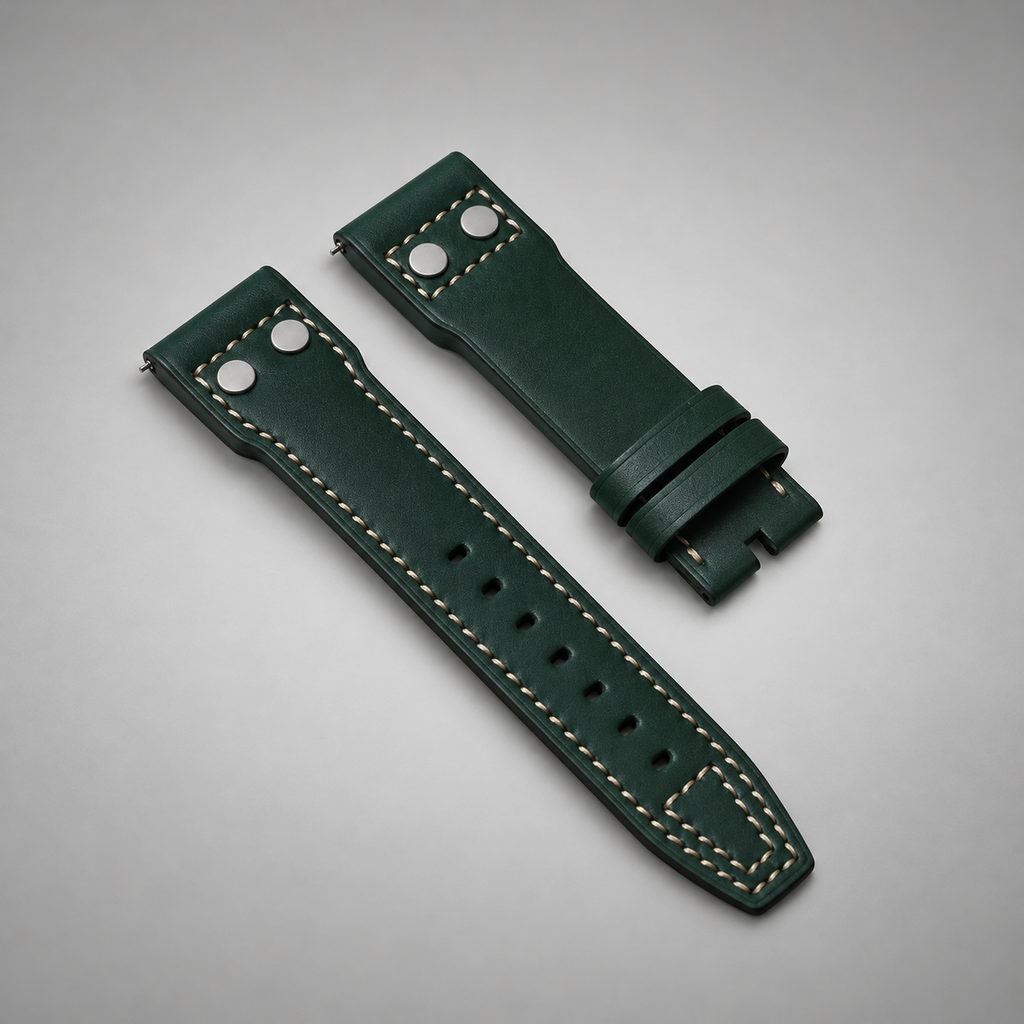 Barenia Calfskin Pilot's Green Silver Rivets | 23mm