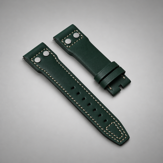 Barenia Calfskin Pilot's Green Silver Rivets | 23mm