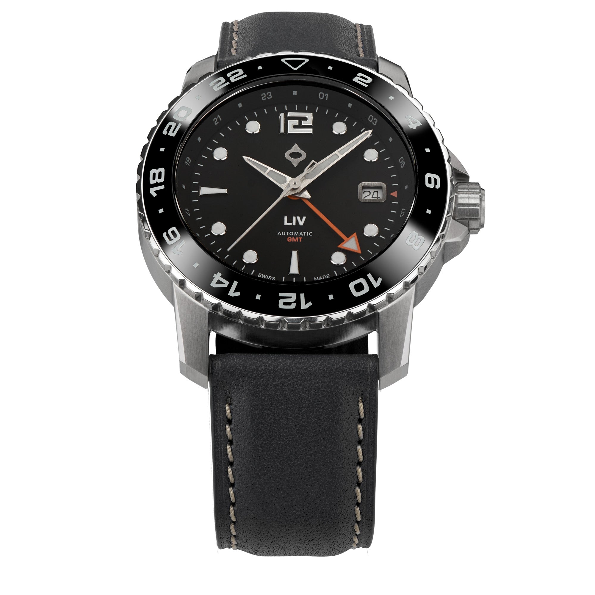 Trekker GMT Black Steel | LIV Swiss Travel Watch – LIV Swiss Watches