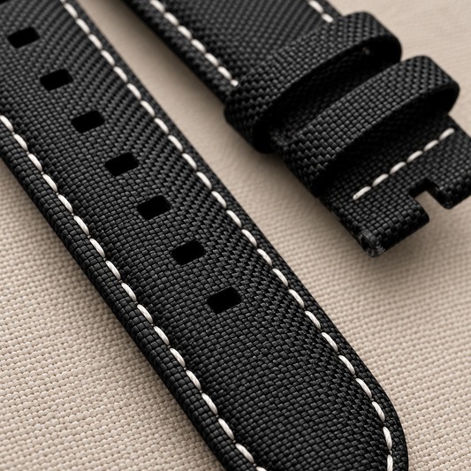 White Stitch Form-fit Black Canvas | 22mm