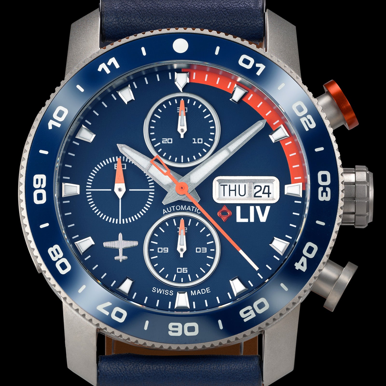Shop Titanium Blue & Orange LIV P-51 42MM – LIV Swiss Watches