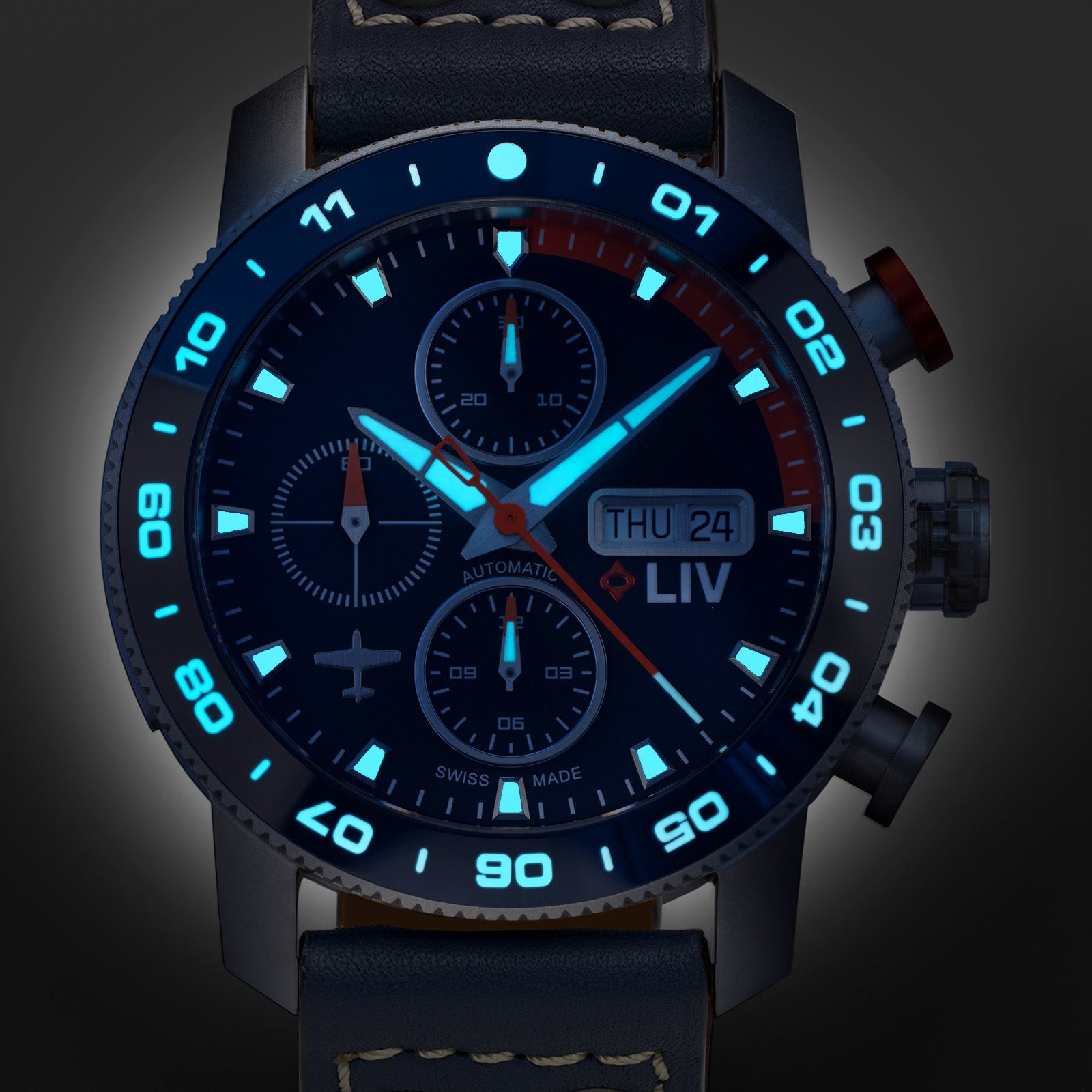 Shop Titanium Blue & Orange LIV P-51 42MM – LIV Swiss Watches