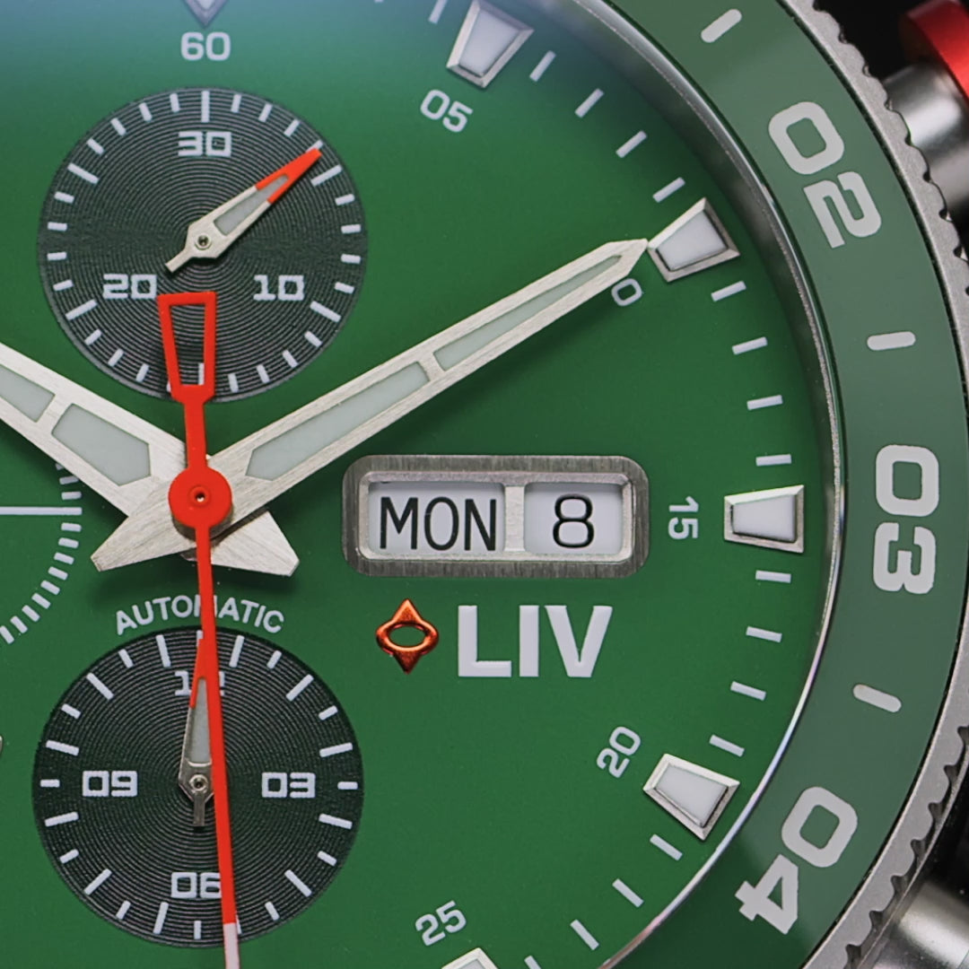 P-51 Frenesi Green | LIV Titanium Swiss Chrono – LIV Swiss Watches
